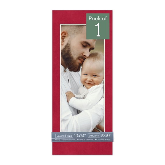 Red Suede Picture Frame Mat for 10x24 Frames - Fits 8x20 Photos - 1 Mat