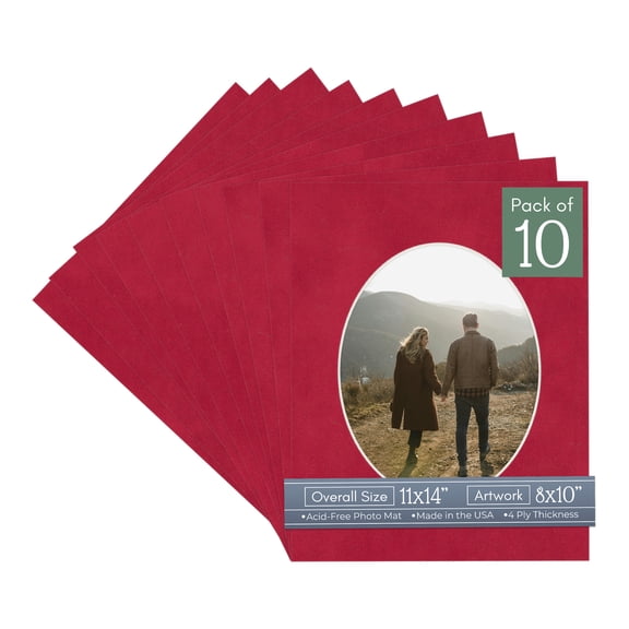 Red Suede Picture Frame Mat for 11x14 Frames - Oval Opening for 8x10 Photos - 10 Mats