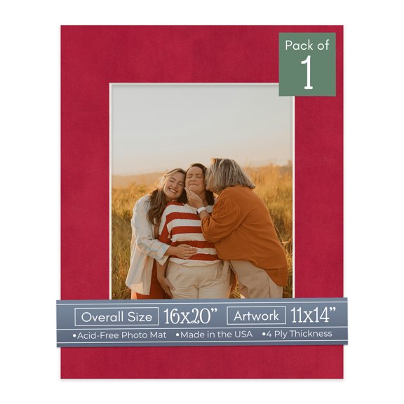 Red Suede Picture Frame Mat for 16x20 Frames - Fits 11x14 Photos - 1 Mat