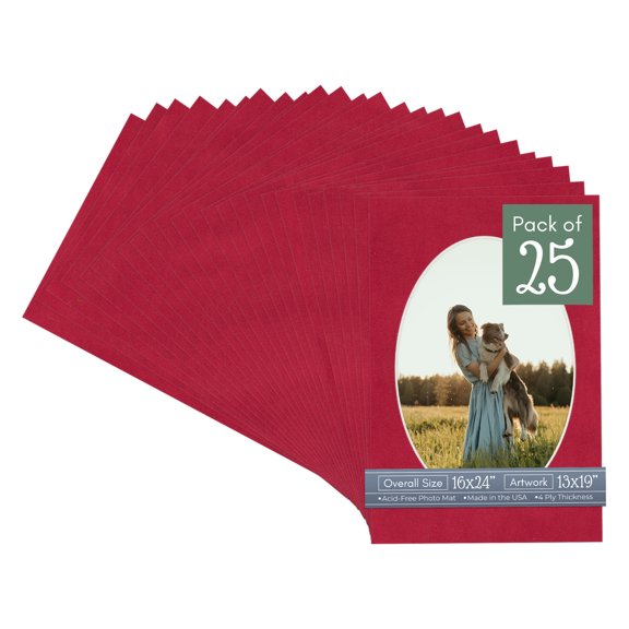 Red Suede Picture Frame Mat for 16x24 Frames - Oval Opening for 13x19 Photos - 25 Mats