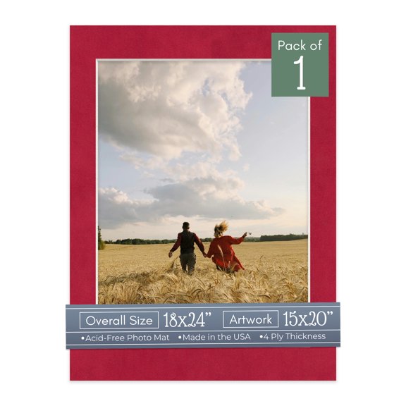 Red Suede Picture Frame Mat for 18x24 Frames - Fits 15x20 Photos - 1 Mat