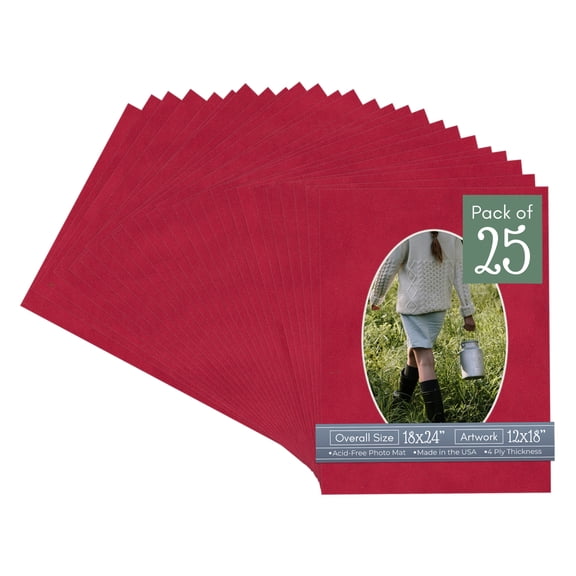 Red Suede Picture Frame Mat for 18x24 Frames - Oval Opening for 12x18 Photos - 25 Mats