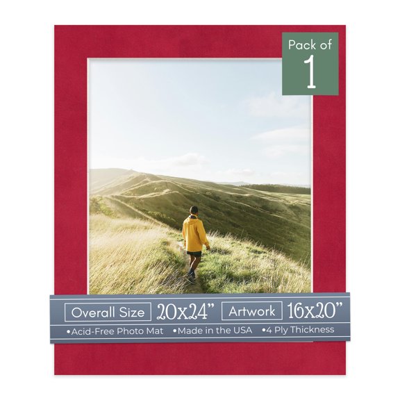 Red Suede Picture Frame Mat for 20x24 Frames - Fits 16x20 Photos - 1 Mat