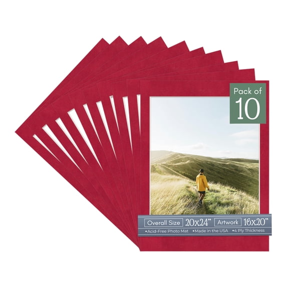 Red Suede Picture Frame Mat for 20x24 Frames - Fits 16x20 Photos - 10 Mats