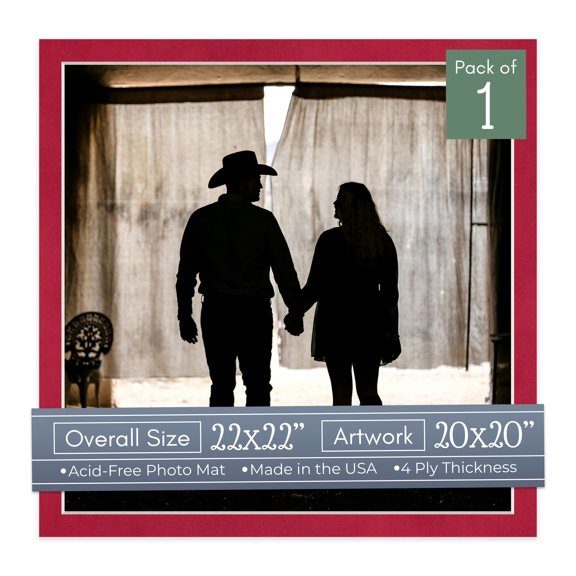 Red Suede Picture Frame Mat for 22x22 Frames - Fits 20x20 Photos - 1 Mat