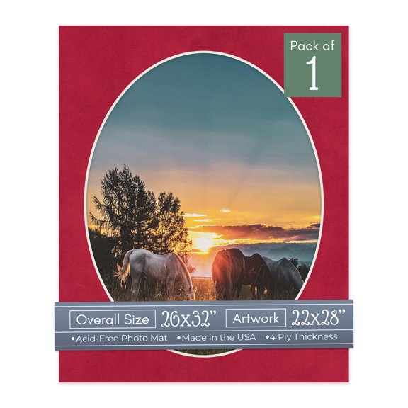 Red Suede Picture Frame Mat for 26x32 Frames - Oval Opening for 22x28 Photos - 1 Mat