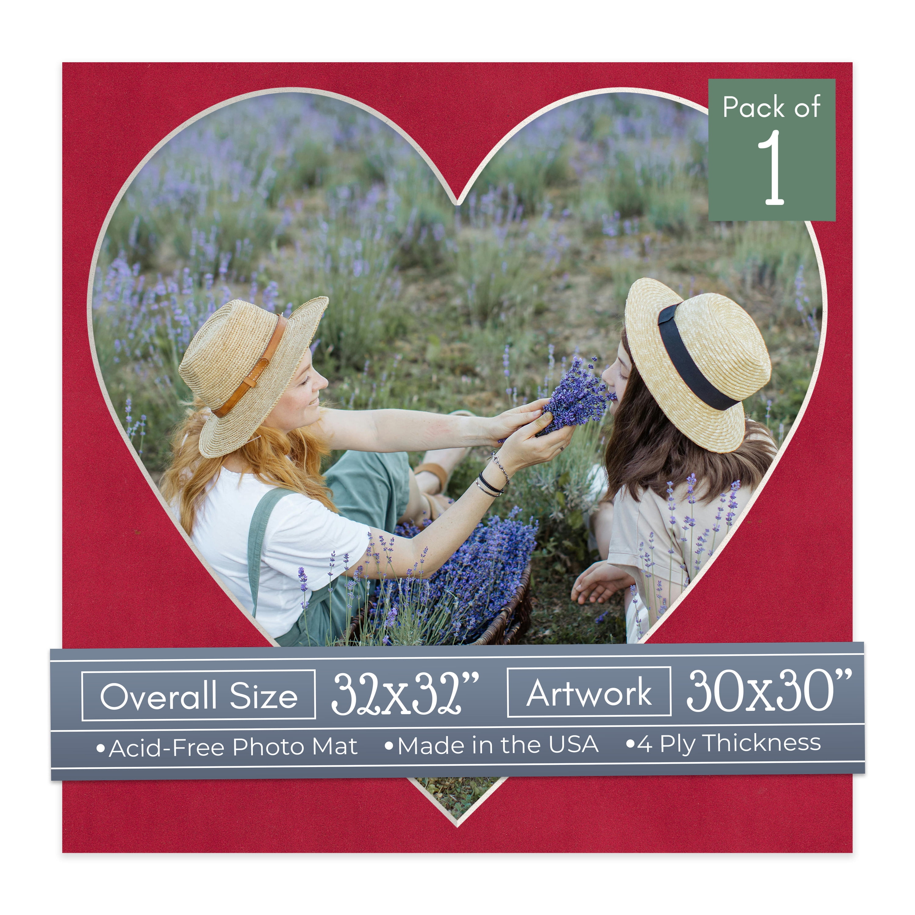 Red Suede Picture Frame Mat for 32x32 Frames - Heart Opening for 30x30 ...