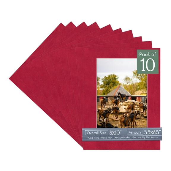 Red Suede Picture Frame Mat for 8x10 Frames - Fits 5.5x8.5 Photos - 10 Mats