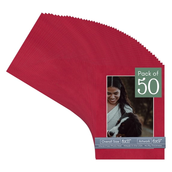 Red Suede Picture Frame Mat for 8x11 Frames - Fits 6x9 Photos - 50 Mats