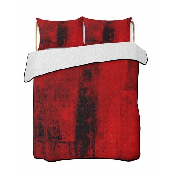 Red Summer Quilt Set King Size,Soft Microfiber Quilted Bedding Set with 2 Pillow Shams,Retro Oil Painting Modern Abstract Art Aesthetics Lightweight All Season Bedspread Coverlet for Bedroom 96"x106"
