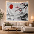 thumbnail image 1 of Red Sun and Blossoms Over Misty Mountains, Serene Japanese Inspired for Nature Lovers Art Decor Print, Housewarming Gift Tapestry Wall Hanging for Living Room and Study Room, 1 of 7