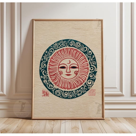 Red Sun Face Folk Astrology Poster Unframed Paper Print