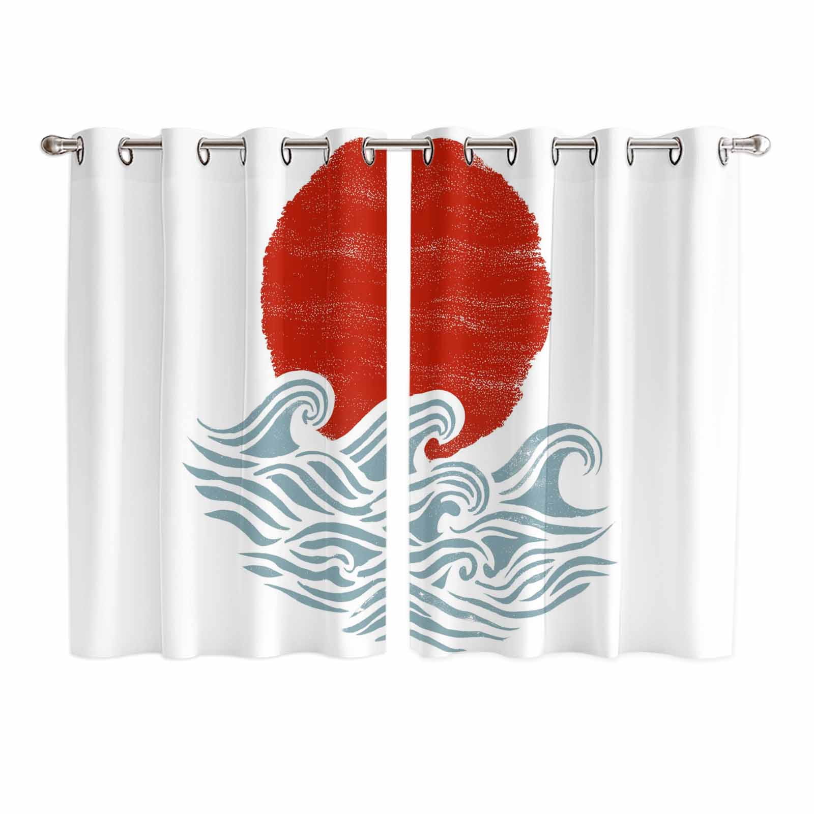 Window Rising Curtains Red Sun Rise Kitchen Curtains Window Panels, Ocean Waves Coastal ...