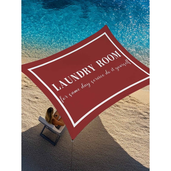 Red Sun Shade Sail 8' x 10', Vintage The Laundry Room Letters Simple Style Rectangle Outdoor Sunshade Canopy, Waterproof UV Block Patio Covers for Garden Yard Beach
