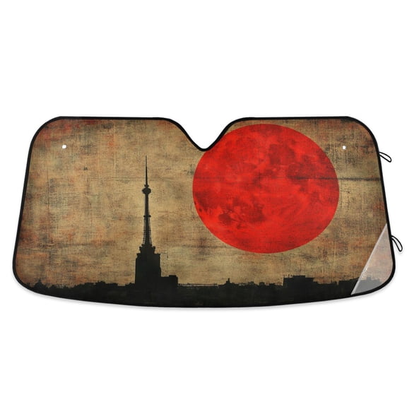 Red Sun and City Car Windshield Sun Shade Foldable Car Front Window Visor Heat and UV Protection 55x27.6