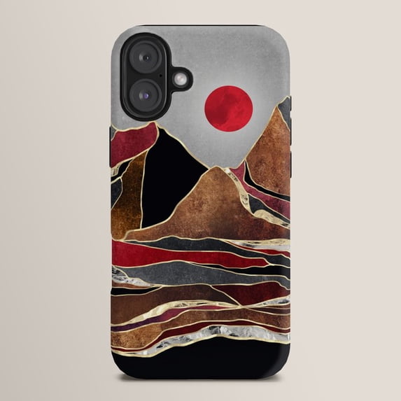 Red Sun and Layered Mountain Landscape Tough Case for Apple iPhone ...