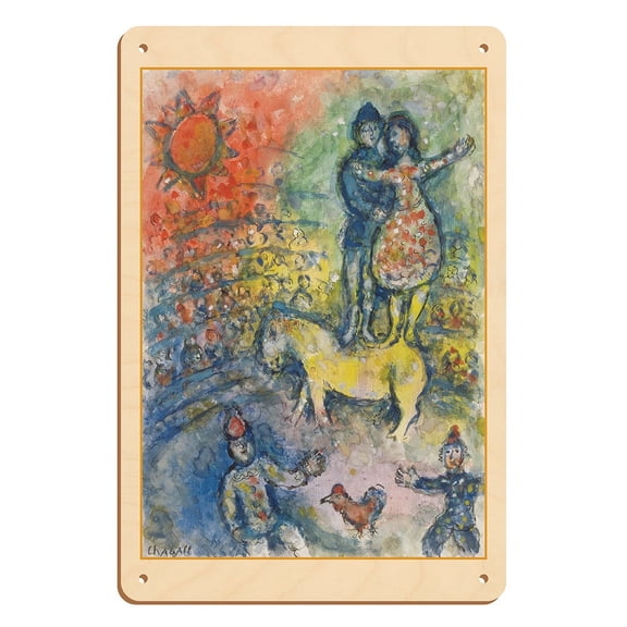 Red Sun at the Circus - Vintage Abstract Art by Marc Chagall c.1981 - 8 x 12 inch Vintage Wood Art Sign