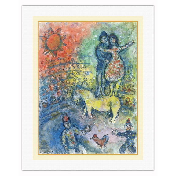 Red Sun at the Circus - Vintage Abstract Art by Marc Chagall c.1981 - Fine Art Rolled Canvas Print (Unframed) 20in x 26in