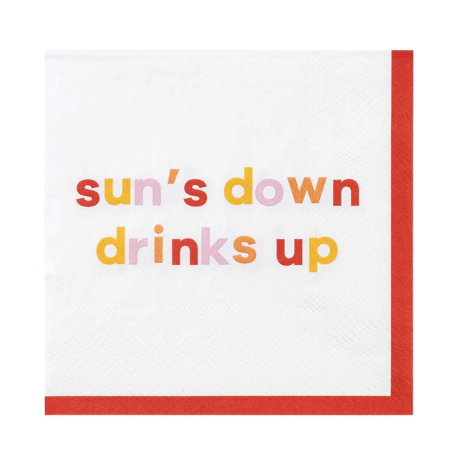 Red 'sun's Down Drinks Up' Cocktail Napkins - Fun Party Supplies For 