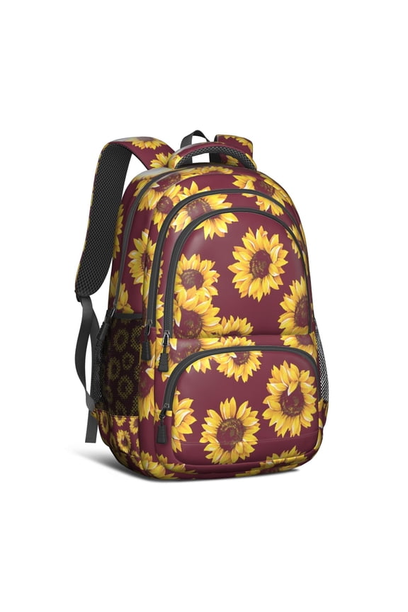 Red Sunflower Backpack for School,Cute School Bag,Schoolbag with Adjustable Shoulder Straps & Padded Back,16.9 Inch