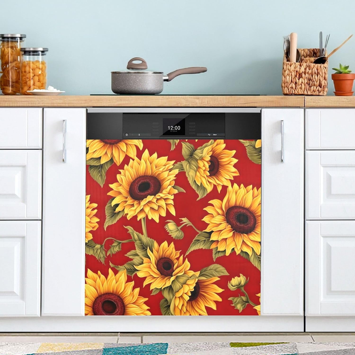 Red Sunflowers Dishwasher Cover Dish Washer Front Door