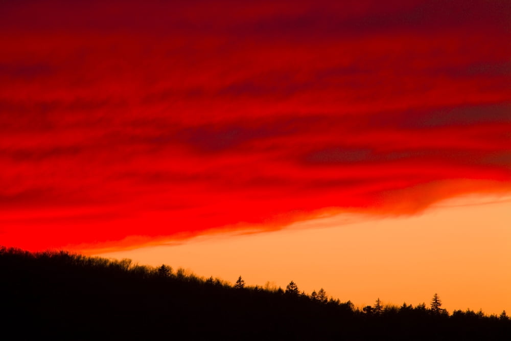 Red Sunset Clouds Over Forested Hillside Bedford Nova Scotia Canvas Art - Irwin Barrett Design Pics (34 x 22)