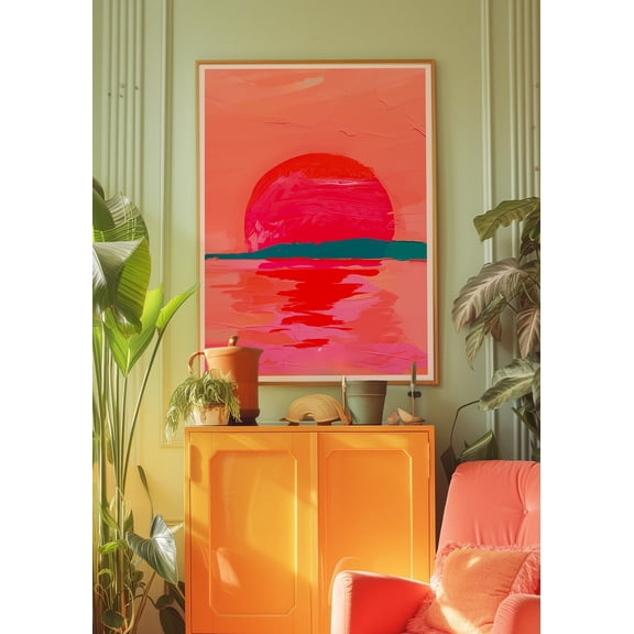 Red Sunset Psychedelic Y2K Wall Art, Unframed Canvas 8x10in