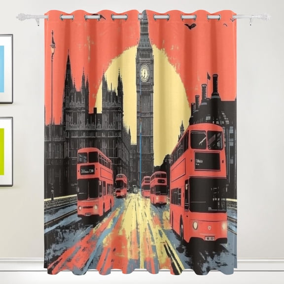 Red Sunset and Bus Blackout Curtains for Living Room Bedroom 55W x 72/84L Insulated Window Drapes 2 Panels