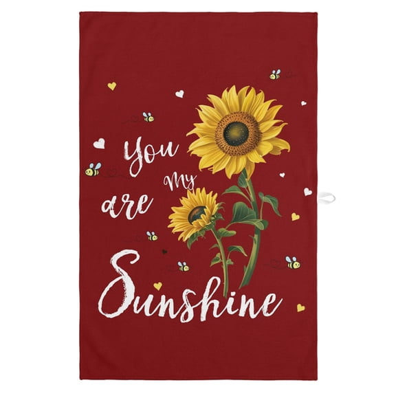 Red Sunshine Sunflower Kitchen Towels, Absorbent Microfiber Kitchen Dish Hand Tea Bath Towel, Pastoral Bees Farmhouse Floral Quick Dry Cleaning Cloth Dishclothes Decorative Sets, (1-PC, 18x28)