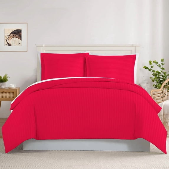 Red Super Queen ( 90" x 98" ) Size 100% Cotton Duvet Set, 800 Thread Count, Stripe Pattern, 1-Piece Comforter Cover with Zipper Closure & 2-Pillow Shams– Hotel Quality, All-Season