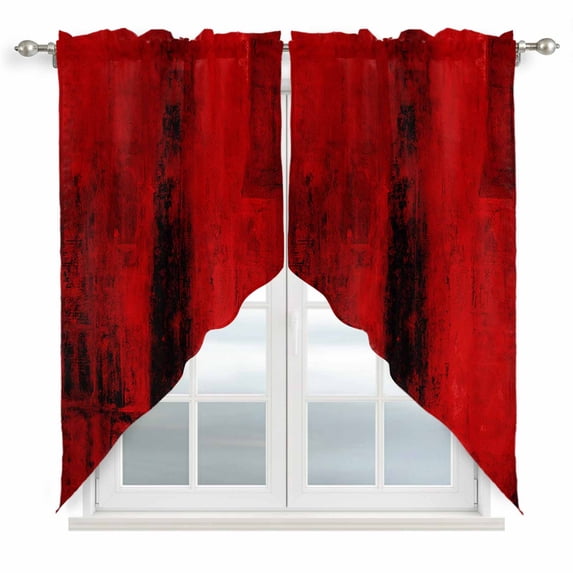 Red Swag Curtain Valances, Retro Oil Painting Modern Abstract Art Aesthetics Kitchen Valance for Window, Rod Pocket Topper Drapes for Bedroom Bathroom Basement 2 Panels Window Treatment 36"x45"