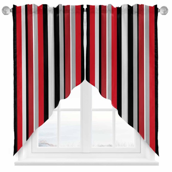 Red and Swag Valances for Windows 2 Pack Black Striped Abstract Geometric Vertical Stripes Swag Kitchen Curtains 36 Inches Long Rod Pocket Short Window Treatment for Kitchen Bathroom 36"x36"
