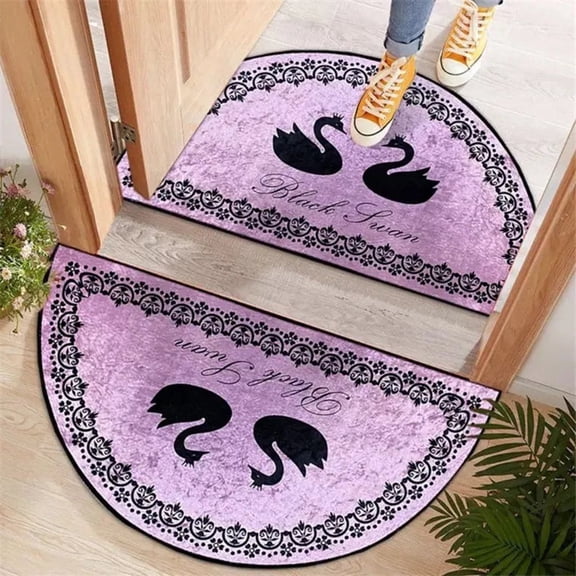 Red Swans Half Round Doormat Non-Slip Washable Semi Circle Rug Soft Absorbent Half Moon Mat for Indoor Outdoor Entrance Kitchen Bathroom Sink Welcome Fireplace Floor Rug Decorate