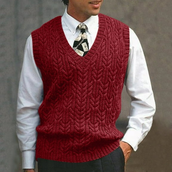 Red Sweater Vest Male Autumn Winter Casual Solid Knit Sleeveless V Neck Mens Sweaters And Pullovers