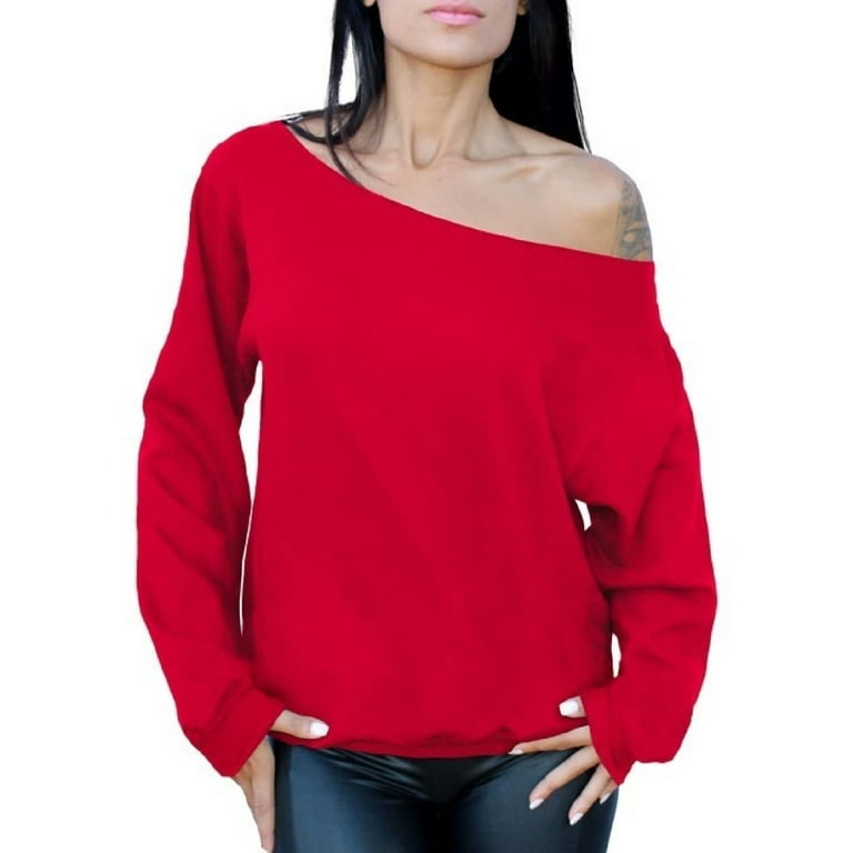 Red Sweater for Women Red Sweatshirt for Christmas Celebration Basic Plain Casual Red Outfit for Women Red Off Shoulder Sweatshirt Clothing S M L XL 2XL Plus Size Walmart