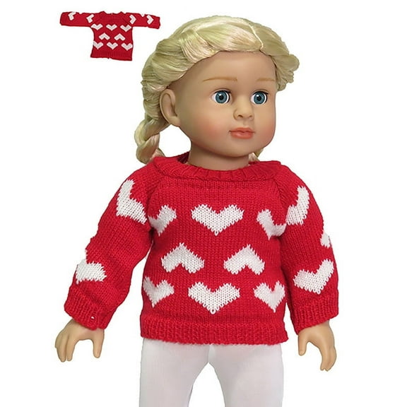 Red Sweater with Hearts Sweater for 18inch Dolls | American Fashion World