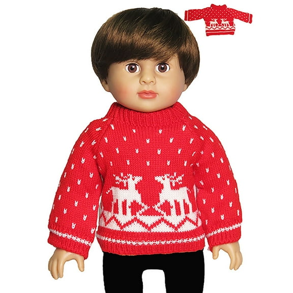 Red Sweater with Reindeer Christmas Winter Sweater for 18inch Dolls | American Fashion World