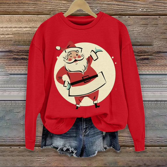 Red Sweaters for Women Christmas Sweatshirts for Women Retro Santa Graphic Long Sleeve Shirt Xmas Pullover Tops Womens Fall Fashion Must Haves