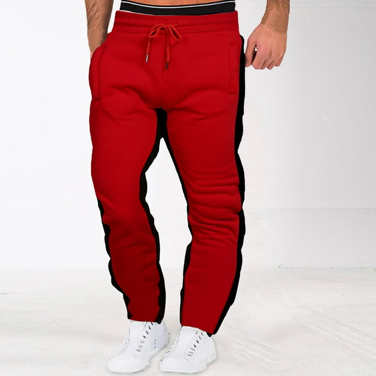 nochalofo Red Sweatpants for Men Mens Autumn and Winter High Street Fashion Leisure Loose Sports Running Patchwork Color Lace Up Pants Sweater Pants