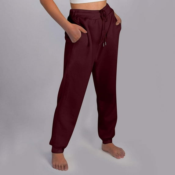 Red Sweatpants Women Straight Leg Sweatpants for Women Bottom Fleece Joggers Drawstring High Waited Tapered Yoga Pants with Pockets