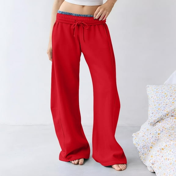 Red Sweatpants Women Wide Leg Sweatpants Interior Baggy Sweatpants Sweatpant Casual Barrel Sweatpant Fashion Clothing