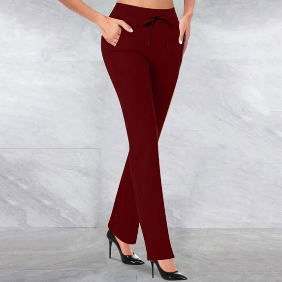 Red Sweatpants Women, Women's Pants, Womens Flare Leggings With Pockets Yoga Pants High Waisted Bottoms Comfy Workout Business Trousers 2024, S
