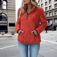 thumbnail image 1 of Red Sweatshirt for Womens Fleece Jumper Jacket Hoodies Pullover Fleece Sweatshirts Casual Top Fuzzy 1/4 Zip Up Long Sleeve Stand Collar Cozy Coat Tops with Pockets Womens Fall Tops, 1 of 6