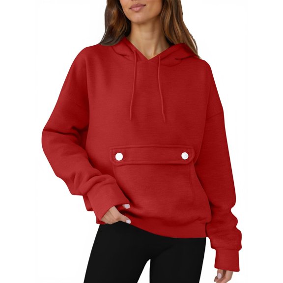 Red Sweatshirt for Womens Oversized Hoodies Fleece Sweatshirts Casual Comfy Tops Fall Fashion Outfits 2025 Cute Clothes with Pockets Women Fall Clothes