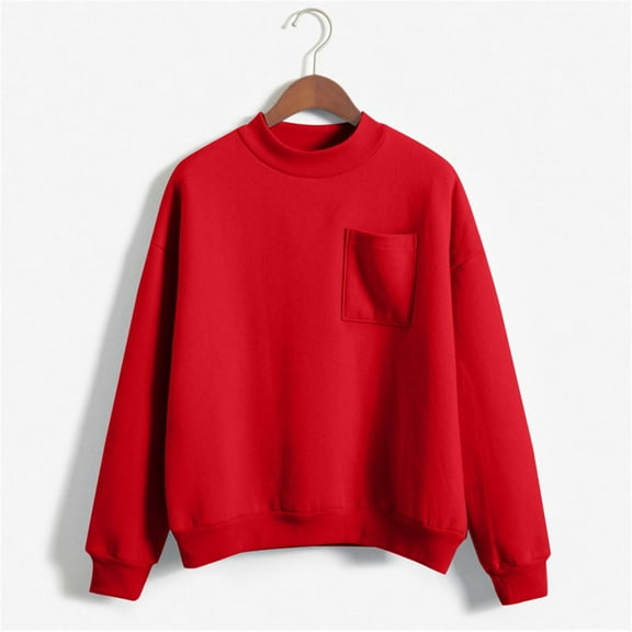 Red Sweatshirt for Women Mock Neck Sweatshirt Casual Plus Size Long Sleeve Sweatshirt Pullover 2025 Fall Sweatshirt with Pockets Women Fall Clothes