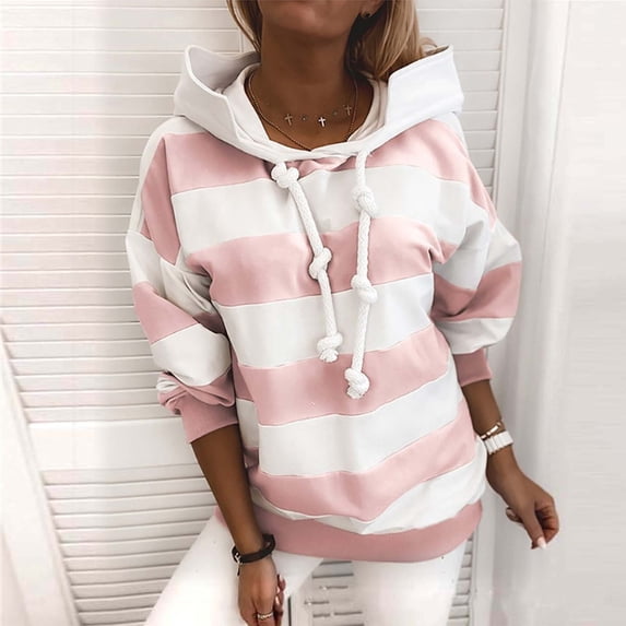 Red Sweatshirt for Women's Autumn and Winter New Fashionable Casual Striped Color Blocking Hoodie Women Fall Clothes