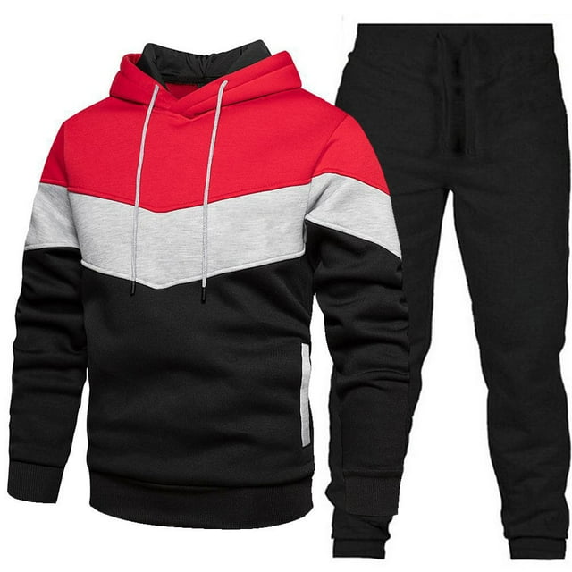 Red Sweatsuits Sets for Men Two Piece Outfit Long Sleeve Pants Workout Athletic Tracksuits SXXL