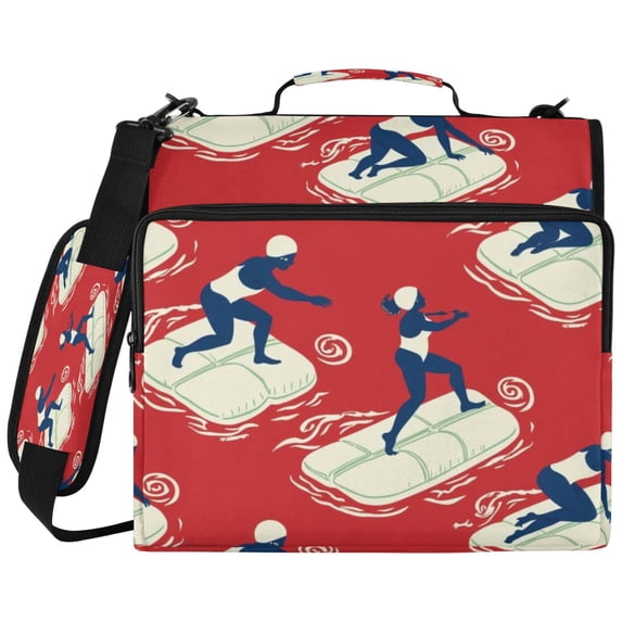 Red Swimmers Printed Zipper Binder with Handle&Shoulder Strap 2 inch 3 Ring 500+300 Sheet Capacity File Folder Organizer