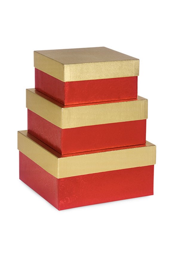 Red Swirl Embossed Large Nested Boxes - 3 Piece Set - 2 Sets (NB3LRS)