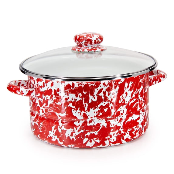 Red Swirl Pattern 6 qt Stock Pot Golden Rabbit Enamelware